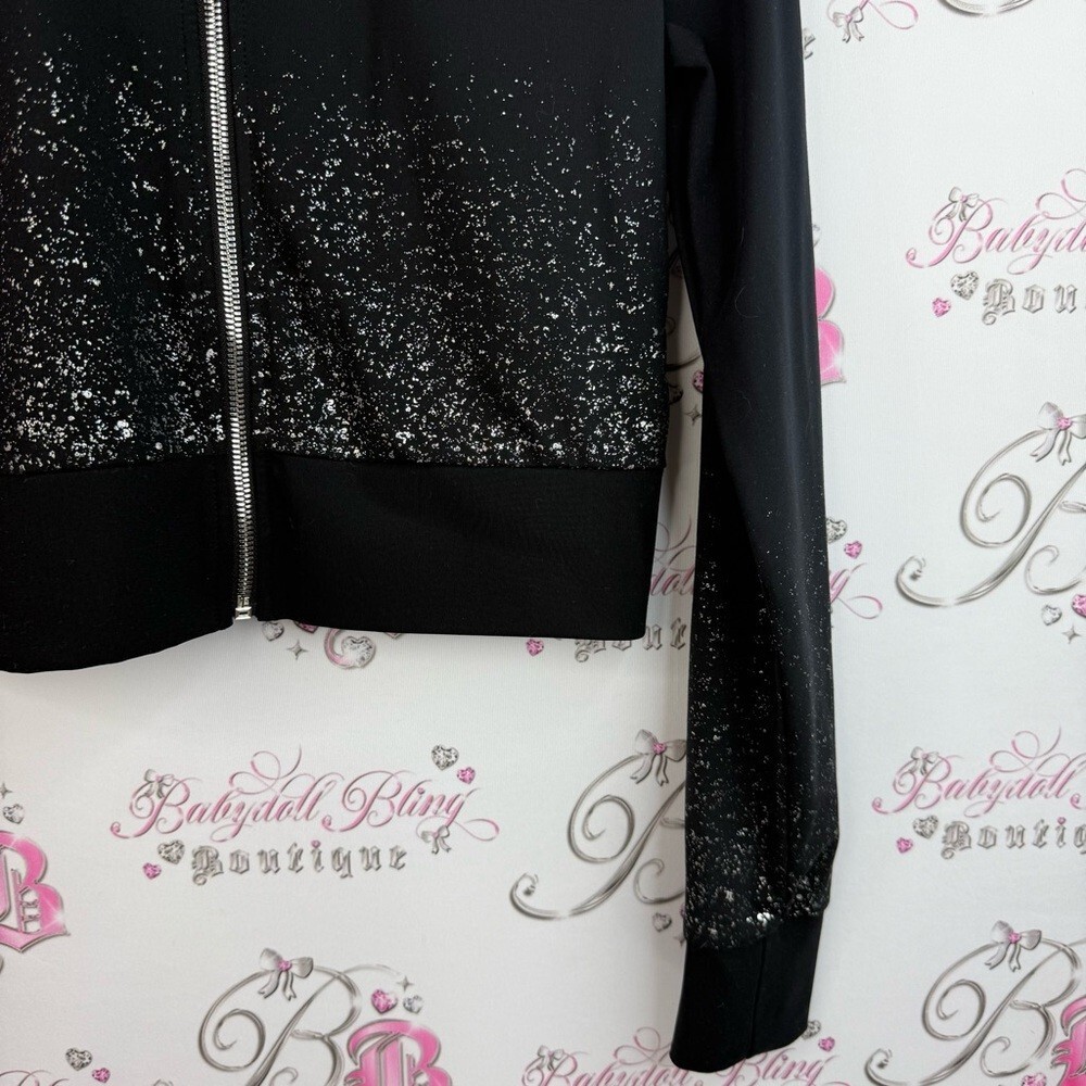 True Religion sweater silver black Zip-Up Jacket with Speckled Shine sparkle image 5