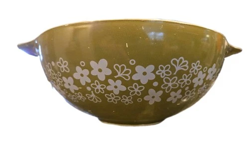 VTG Pyrex Crazy Daisy Spring Blossom Green  4 qt Mixing Bowl #444 MCM