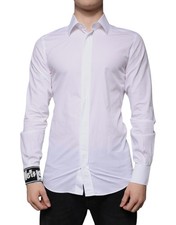 Dolce & Gabbana White Cotton Slim Fit Men GOLD Dress Men's Shirt Authentic