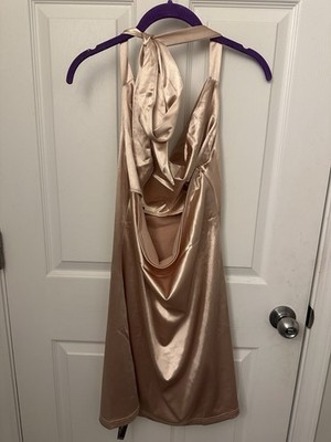 ZAFUL Women s Size L (U.S. 12-14) Haltertop  Champagne Satin Mini Dress