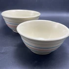 2 McCoy Pottery Pink Blue Stripe Oven Ware Mixing Bowls Vtg 6” & 7” Nesting USA