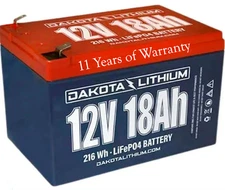 Dakota Lithium 12V 18Ah LiFePO4 Deep Cycle Battery BMS 4000+ Cycles 11Yr Wy