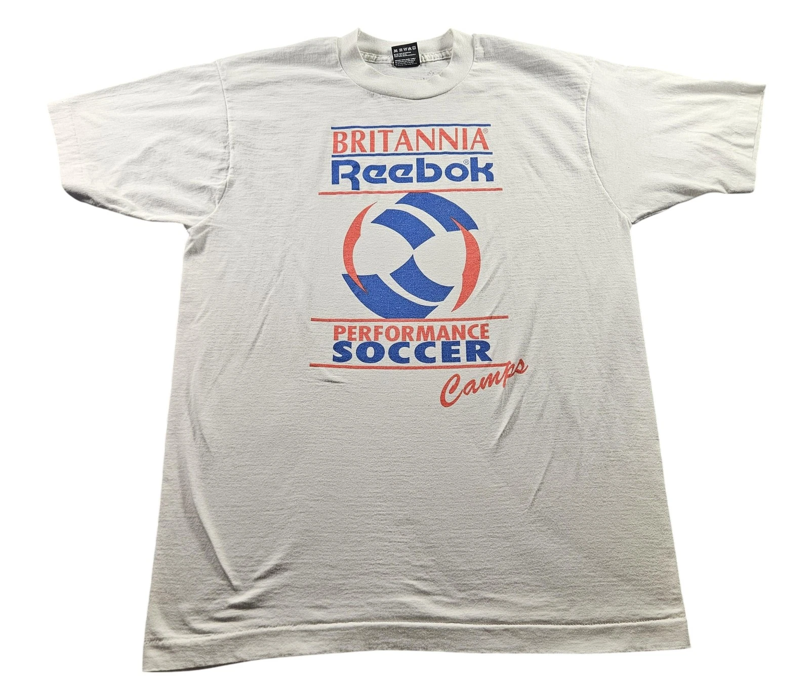 Vintage Britannia Reebok Shirt Mens Large White Soccer Camp 90s Autographed USA