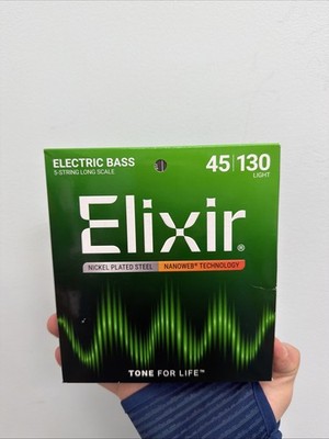 Elixir 14202 Nickel Plated Steel 5-String Bass Strings, NANOWEB, Long Scale...