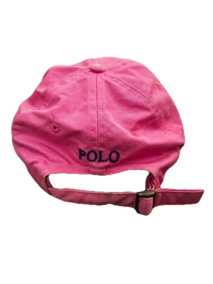 Boné Polo Ralph Lauren Strapback Chapéu Rosa Azul Logotipo Pônei Bordado Preppy Excelente Estado Usado - Imagem 4 de 4