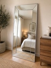 Large Leaner Mirror 182x91cm Bevelled Edge Modern Floor Standing Silver