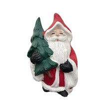 Vtg Hand Painted Ceramic Folk Art Santa Claus Father Christmas Figurine W/ Tree