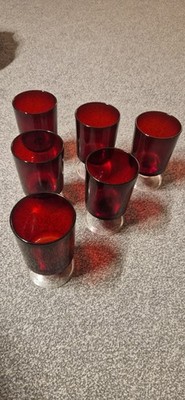 6 Luminarc France Rubinrot Weingläser Wein Sherry 70er Jahre Glas Likör Rot