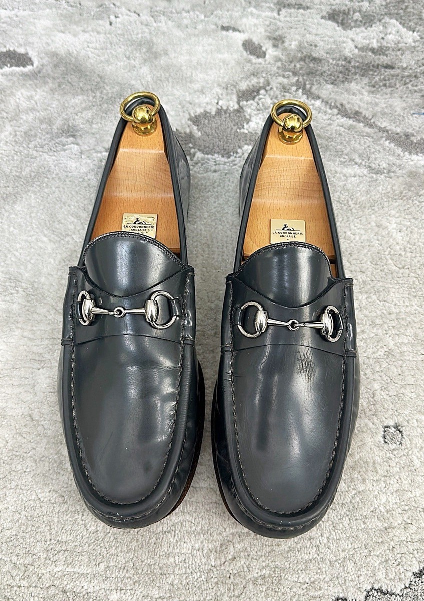 Authentic Gucci 1953 Patent Dark Grey Leather Mens Loafer US9 EU42
