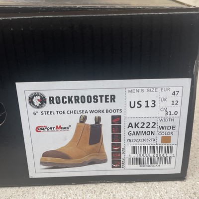ROCKROOSTER Brown Work Boots 6'' Steel Toe, Men's Slip On Safety Shoes,US 13 Wide