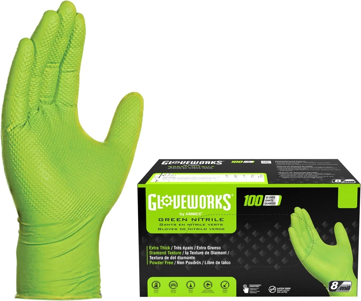 Heavy Duty Mechanic Nitrile Orange Disposable 8 MIL Raised Diamond Grip Gloves e Heavy Duty Mechanic Nitrile Orange Disposable 8 MIL Raised Diamond Grip Gloves e