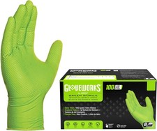 Gloveworks 8 mil 100Pcs Nitrile Disposable Gloves with Diamond Grip, Green,Large