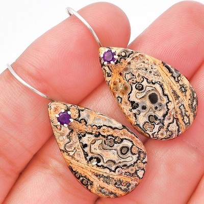 Leopardenfell Jaspis & Amethyst 925 Sterling Silber Ohrringe Schmuck E-1082