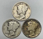 1927, 1935-D and 1937-D 10C Mercury Dimes 90% Silver