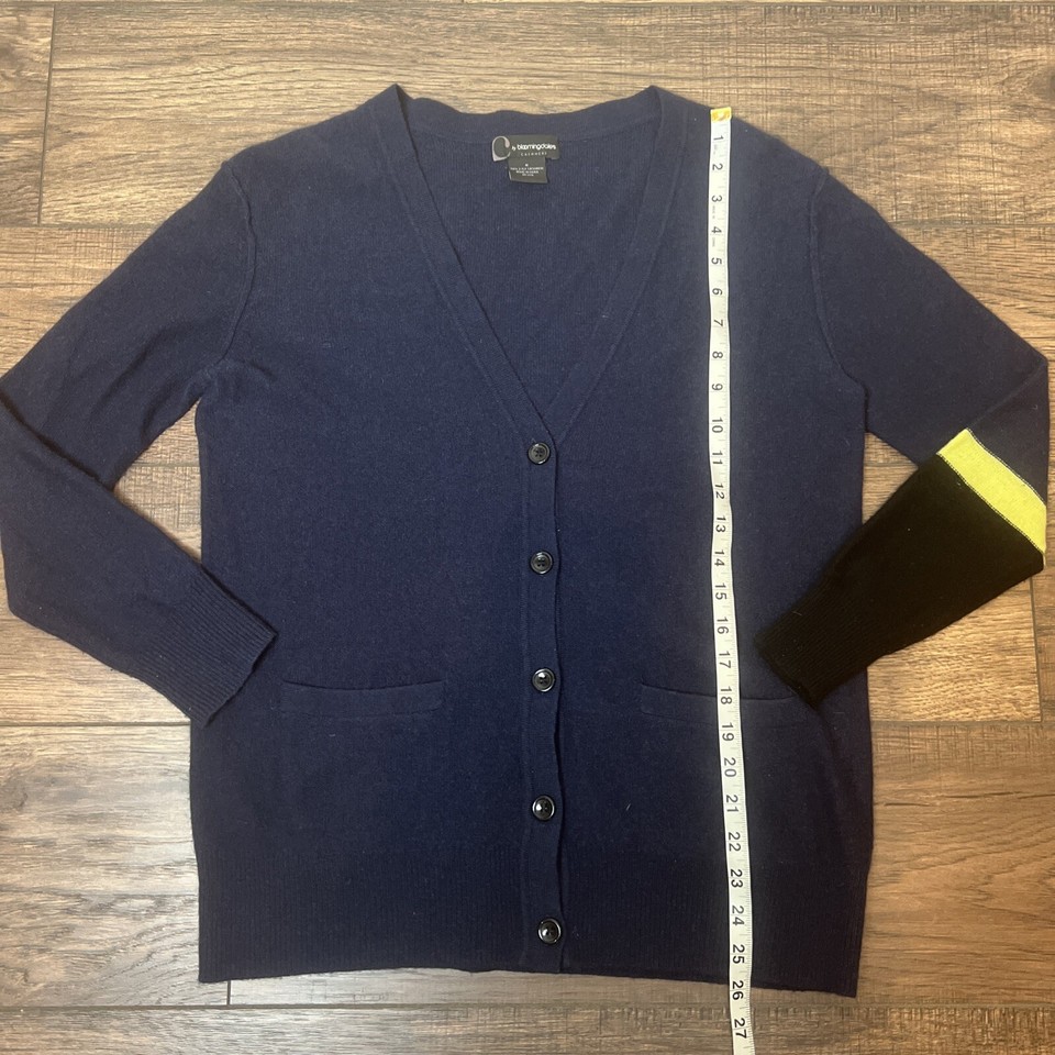 Bloomingdale's Men’s 100 Cashmere Navy Blue Cardigan Sweater Stripe