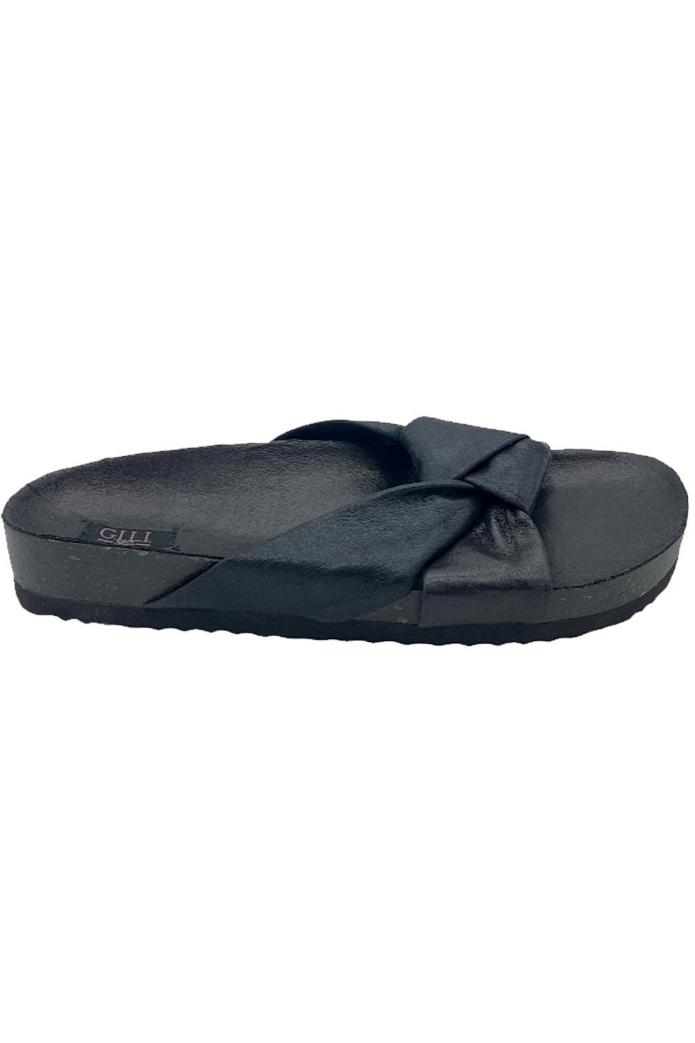 Босоножки-горки GILI с узелковым ремешком Жемчужно-черные 2890₽