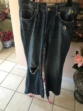Free People We The Free Flare Jeans 30 Medium Wash Button Fly Distressed New