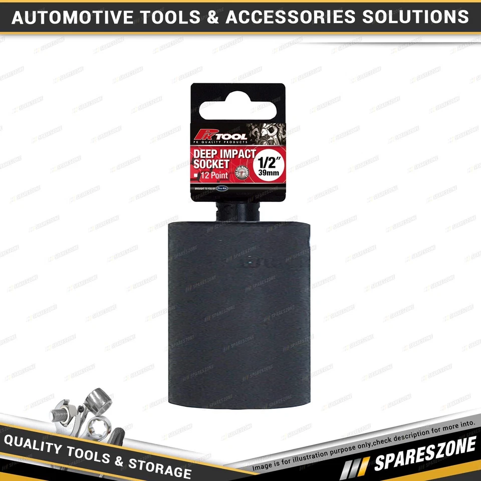 PK Tool 39mm 1/2 Inch Drive Deep Socket - 12 Point Cr-Mo Metric Deep Socket