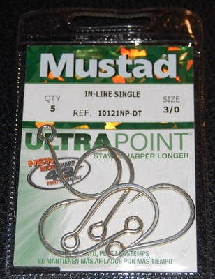 5 Pack Mustad 10121NPDT-30 Kaiju Inline Circle Hooks Size 3/0 In Line 7X Strong