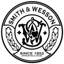 INSEGNA ADV SMITH & WESSON SINCE 1852 SPRINGFIELD MA 14" HEAVY DUTY USA METALLO PULITO