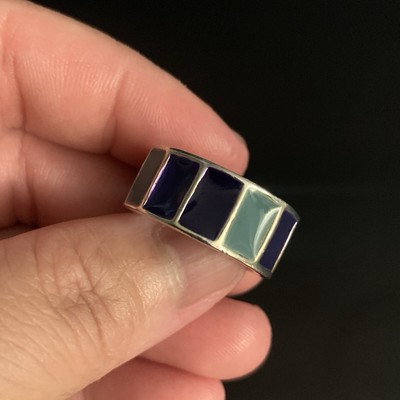 Silver Tone Enamel Ring Band Fashion Jewelry Size 6 & 7