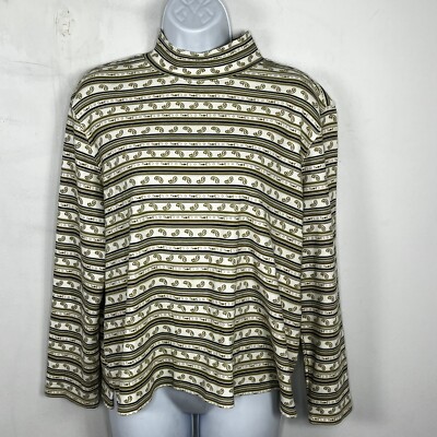 Classic Elements Petite Stripe Paisley Mock Neck Top Sz PXL Long Sleeve VINTAGE