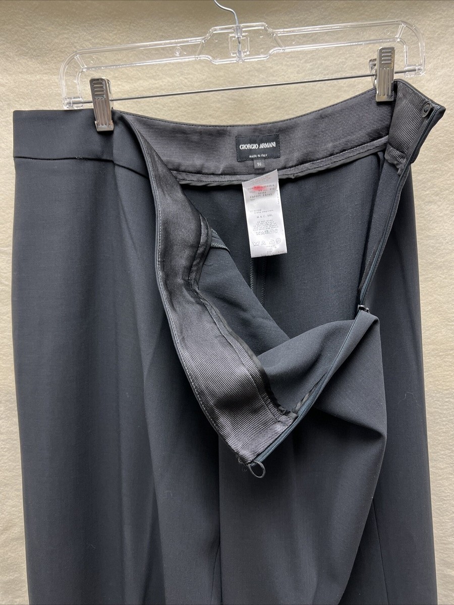 Giorgio Armani Trousers Womens 50 Gray Wool Side Zip Wide Leg
