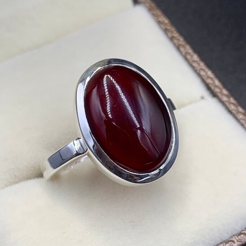 Women Aqeeq Ring, Yemeni Aqeeq Rings Handmade Sterling Silver 925