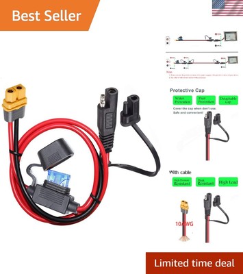 2FT SAE to XT60 Extension Cable with 15A Protection Fuse for Solar Generators