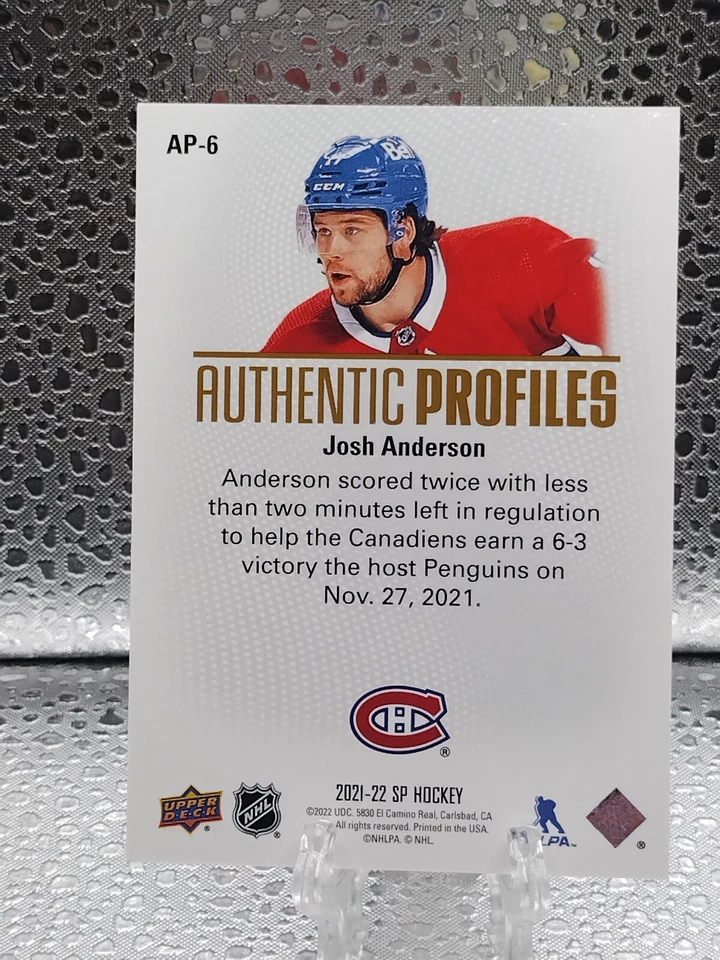 2021/22 Upper Deck SP Gold Authentic Profiles Josh Anderson #AP-6 /399 - Image 3 of 3