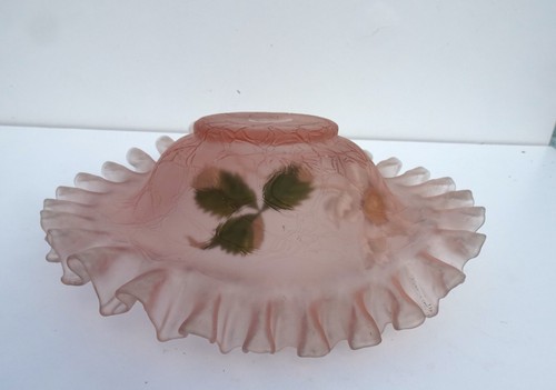 art nouveau Ruffled Crimped Bride's Basket Bowl pink enameled Glass victorian - Picture 12 of 16