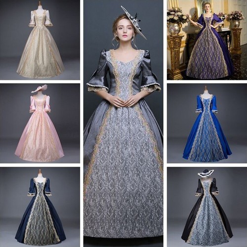 Womens Georgian Victorian Court Baroque Dress Ball Gown Flared Short Sleeve - Picture 3 of 19