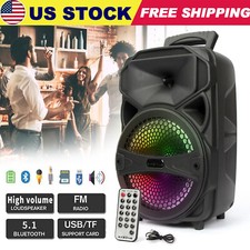 8" 1000W Portable FM Wireless Speaker Subwoofer Heavy Bass Sound System Party US