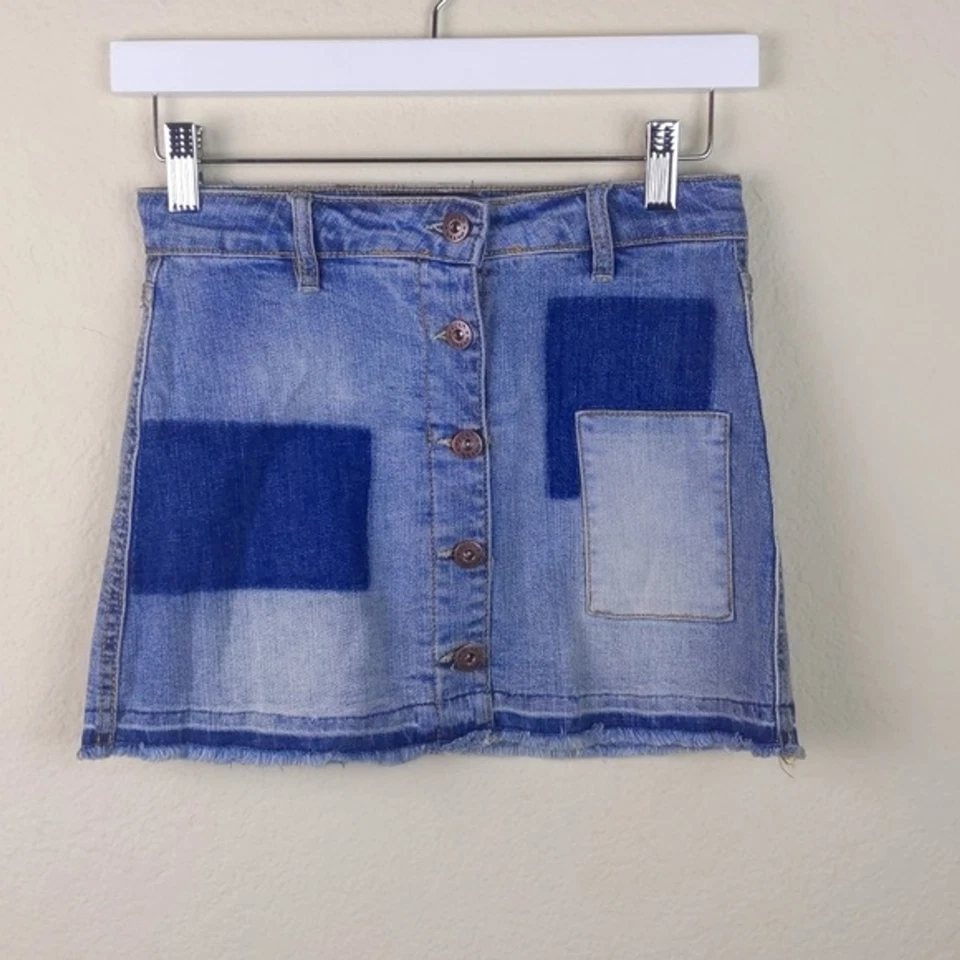 Lucky Brand Girls Skirt Patchwork Denim Jean Skirt Blue Size 10 Western Boho - Image 2 of 4