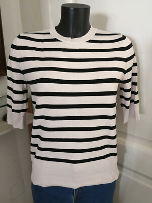 Pull rayé écru et noir ZARA Knit manches courtes Taille M Bon état