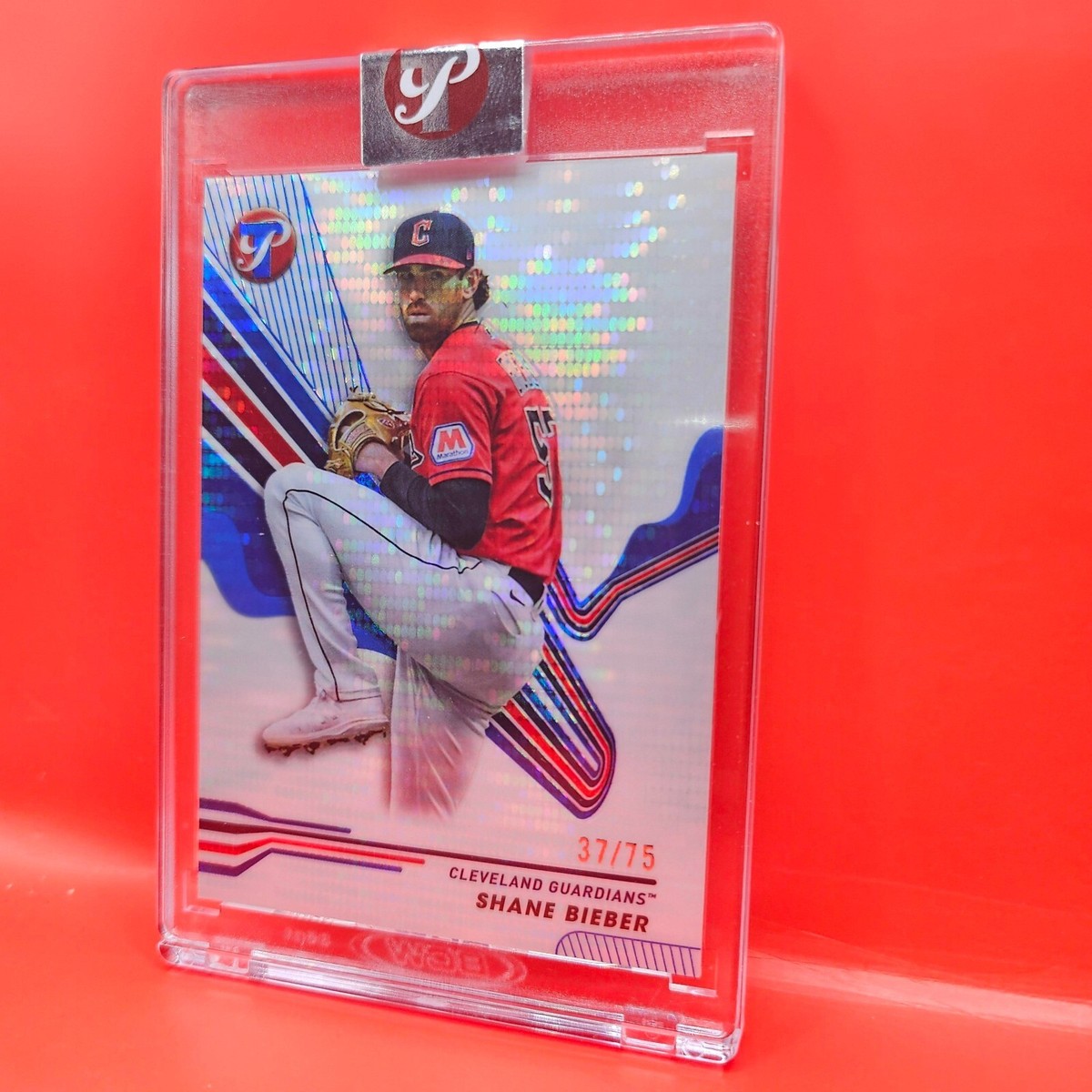 2024 TOPPS PRISTINE #94 SHANE BIEBER BLUE REFRACTOR 3775 CLEVELAND 