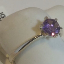 925 Sterling Silver AMETHYST ROUND CUT SOLITAIRE GEMSTONES Ring Size 8