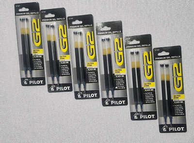 Pilot G2 Gel Ink Refill Rolling Ball Pens Ultra Fine Point 0.38mm 6 Pack of 2 ea