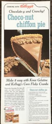 1963 Kellogg's Corn Flake Crumbs Knox Gelatin Print Ad Choco-Nut Chiffon Pie