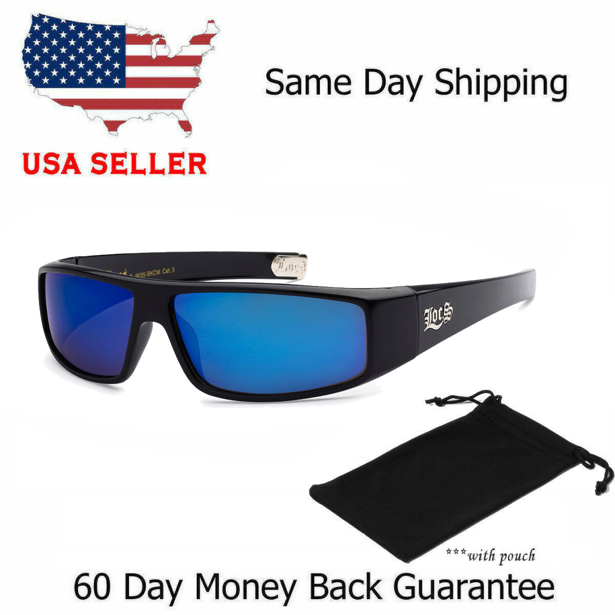 Occhiali Futuristici 2 Occhiali Da Sole LOCS Gangster - Lenti Nere Piatte, Stile Biker/Lowrider (UV400) Occhiali Biker Stile Lowrider Neri - Foto 4