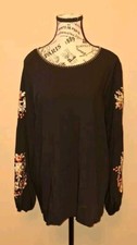 Damas NEGRA Campesina BLUSA FLORES GRANDES MANGAS EN N - Top Bohemio - Top Hippie