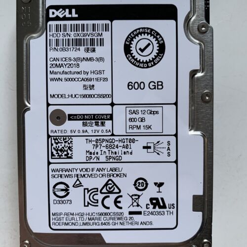 Dell 600GB 5PNGD 05PNGD 15K RPM 12Gbps 2.5" SAS HDD Hard Drive - Picture 3 of 4