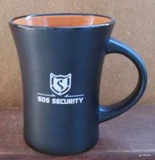 "S O S Security" Mug Black with Orange Inside 4"