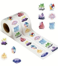 500 pc Sticker Roll Various Cartoon Crystals Theme Semi Gloss Self Adhesive NEW
