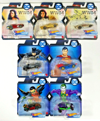 Joker Batman Robin Wonder Woman+, Complete Set of 7 Character Cars