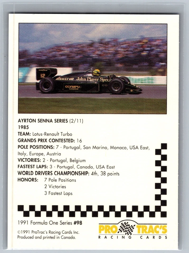 1991 Pro Trac's Formula One Series Ayrton Senna #98 Trading Card - Image 2 of 2