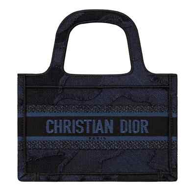 Christian Dior Oblique Wave Denim Dark Blue Frayed Mini Book Tote