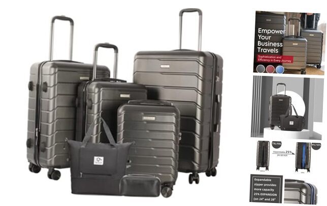4 Piece Luggage Set ABS+PC Expandable Hardshell TSA 6 Piece Set (DB) DARK GREY