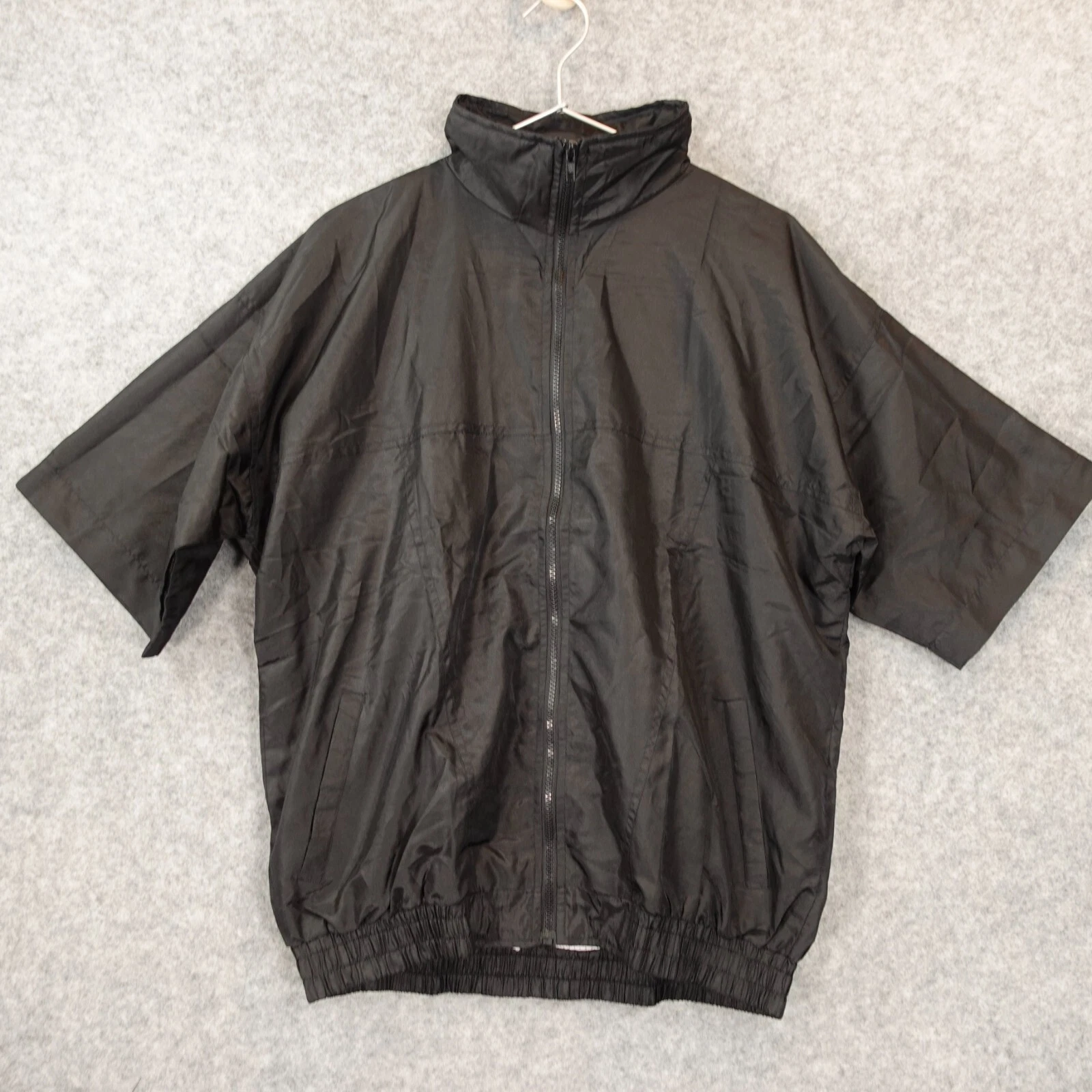 Grungy Packable Wind Jacket Mens L Black Full Zip Short Sleeve Loose YOUNG STYLE