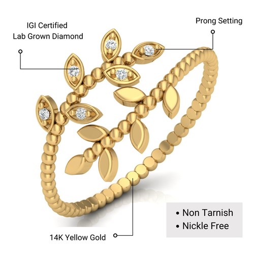 Diamond Wrap Ring Women Spiral 14K Gold 0.02 Ct IGI Certified Lab Grown VS1/G - Picture 3 of 10